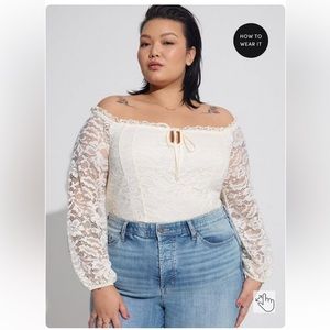 Torrid Stretch Lace Off Shoulder Corset Seamed Long Sleeve Top Size 2X NWT